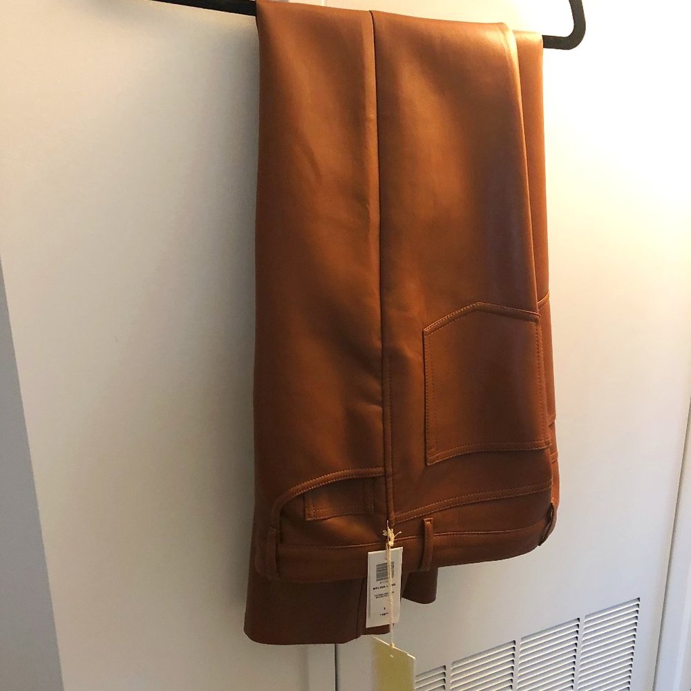 Aritzia Leather-Look High-Waist Trousers in Warm Cognac